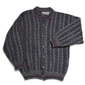INKA MAKI Vintage Ecuador made Thick Knit Wool Cardigan Button Sweater Large